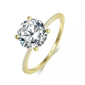 Gold Plated 925 Sterling Silver 3 Carat Engagement Wedding Ring